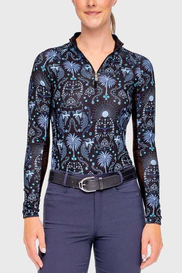 Kastel Denmark Long Sleeve French Blue Regal Palm Raglan 1/4 Zip Sun Shirt